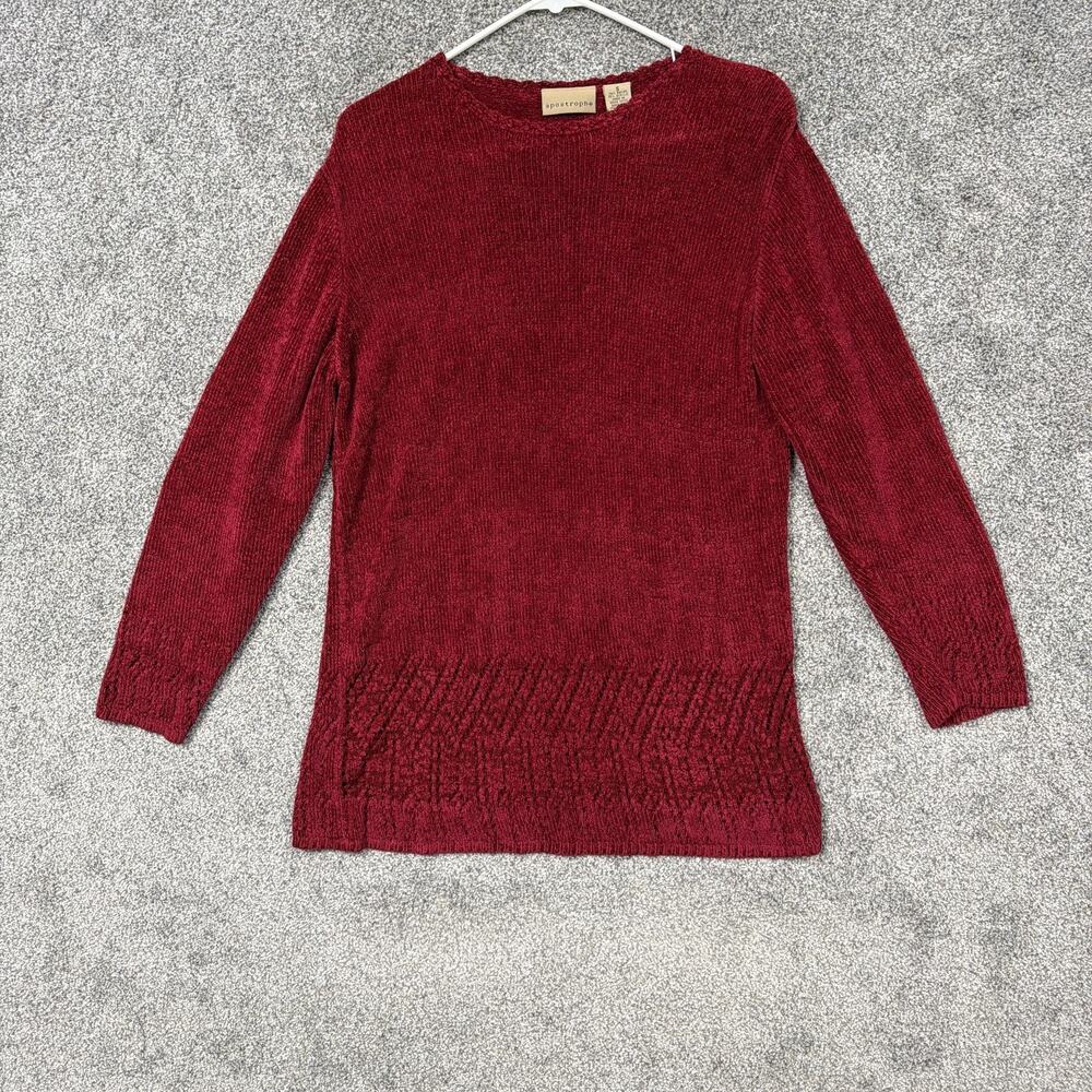 Vintage 90s Y2K Apostrophe Tunic Sweater Womens S Red Textured Hem Whimsigoth